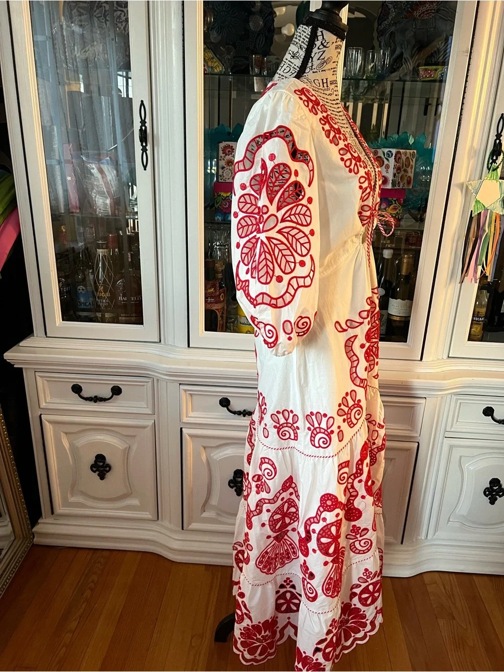 FARM Rio White Richelieu Red Embroidery Maxi Dress M - Picture 6 of 16